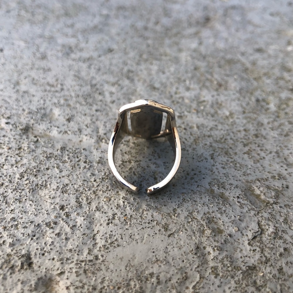 Silver Elongated Hexagon Ring with Peach Stone - Picture 10 of 15